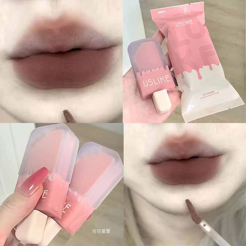 USLIKE~ Ice Cream Lip Glaze Matte Velor Lasting Lip Gloss 8-colors