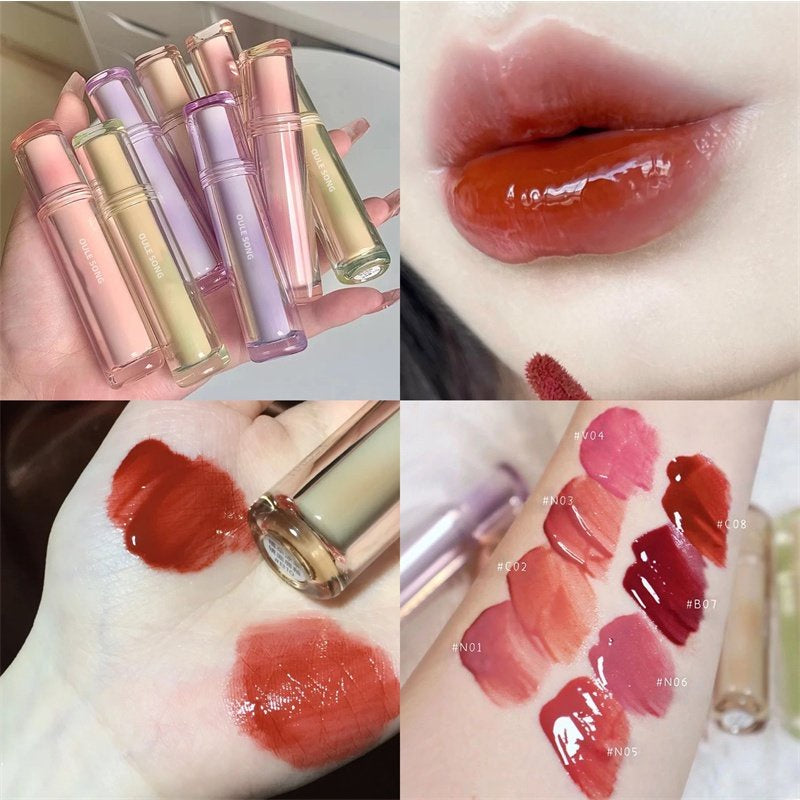 OULESONG Lip Gloss Round Tube Mirror Surface Moisturize Moisturizing Lipstick