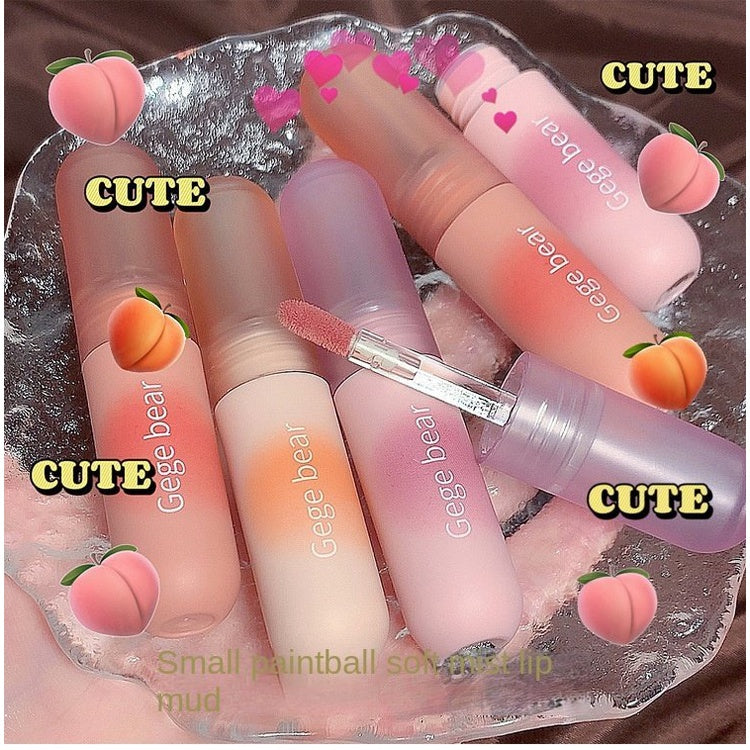 Gege Bear Small Paintball Lip Glaze Matte Water Proof Non Stick Cup Easy To Color Lip Gloss