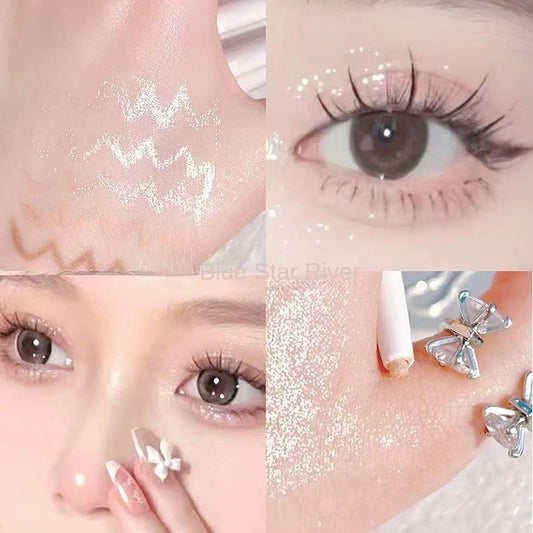 Kakashow Double Head Lying Silkworm Pen Eyeliner Highlight Brighten Pearlescent Water Proof Lasting No Smudge Eye Shadow with Brush Head