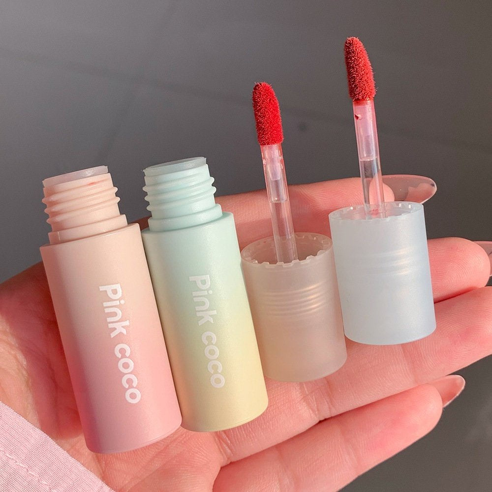 Pinkcoco Small Milk Cake Gradient Lip Glaze Matte Fog Surface Lip Mud Non-stick Cup Waterproof  Lip Gloss