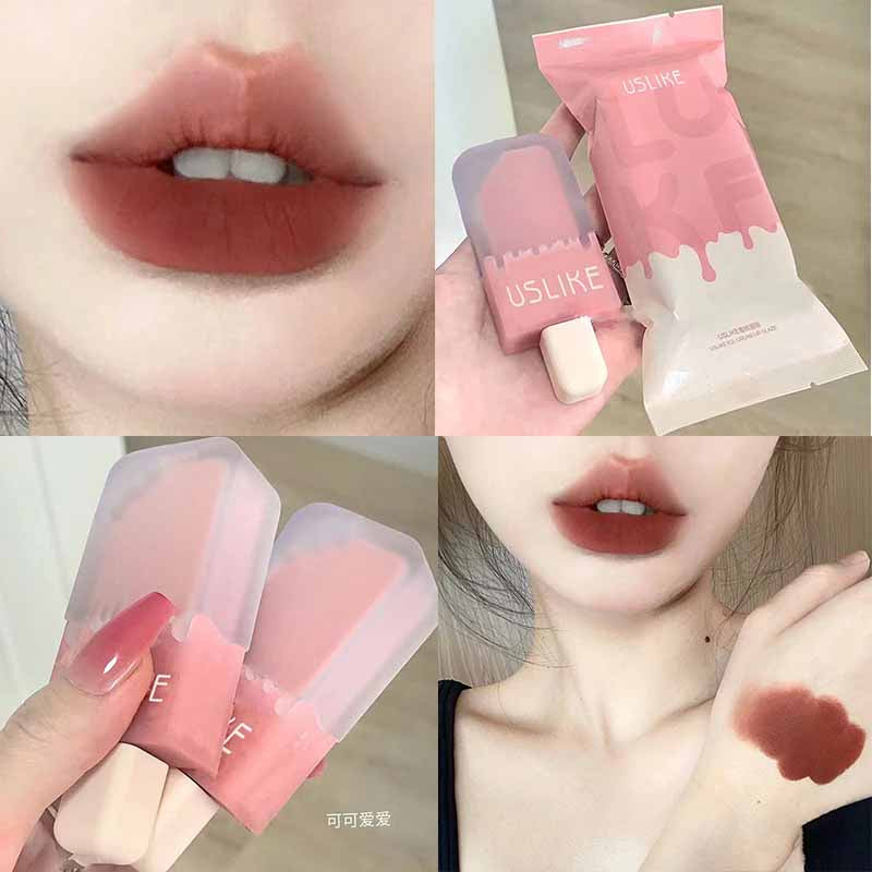 USLIKE~ Ice Cream Lip Glaze Matte Velor Lasting Lip Gloss 8-colors