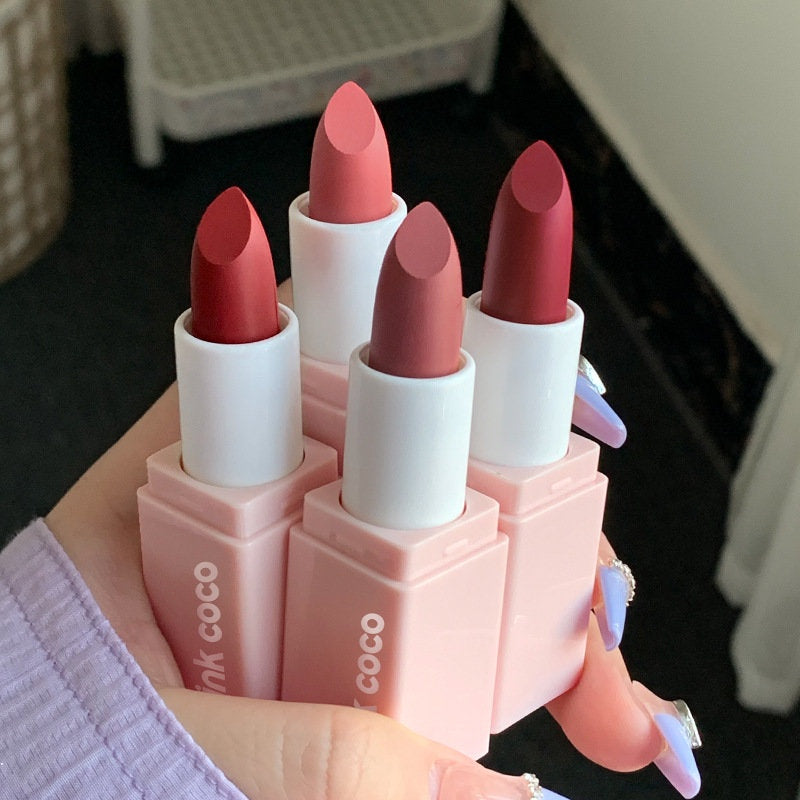 Pink Coco Pink Square Tube Lipstick Cute Matte Lip Glaze Does Not Fade Lip Gloss