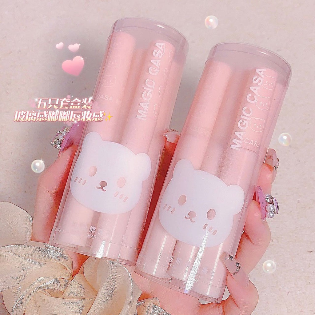 MAGIC CASA Cute Bubble Bear Mirror Surface Lip Glaze Transparent Moisturizing Lasting Not Easy To Fade Lip Gloss 6pcs