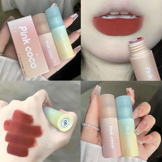 Pinkcoco Small Milk Cake Gradient Lip Glaze Matte Fog Surface Lip Mud Non-stick Cup Waterproof  Lip Gloss