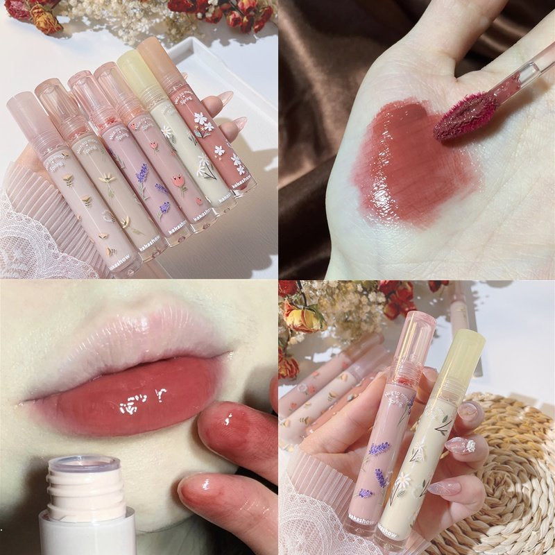 Kakashow Mirror Surface Lip Glaze Lip Gloss Moisturizing Moisturize Flower Lipstick