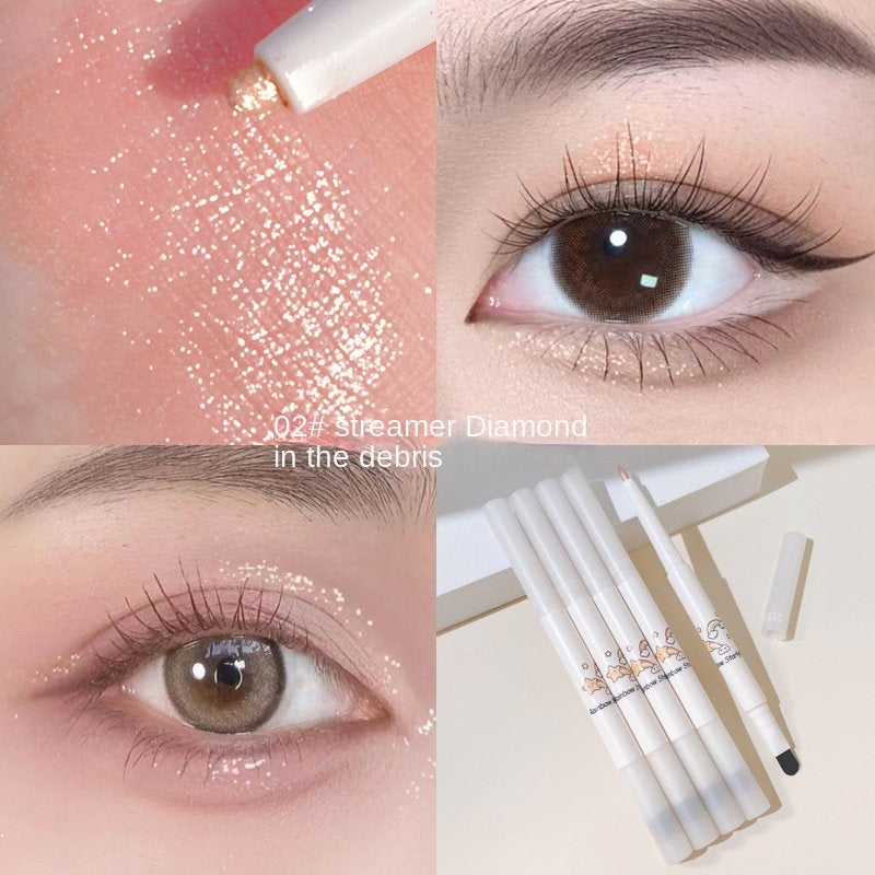 Kakashow Double Head Lying Silkworm Pen Eyeliner Highlight Brighten Pearlescent Water Proof Lasting No Smudge Eye Shadow with Brush Head