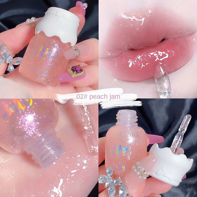 Gege Bear Bow Tie Small Round Tube Lip Gloss The Milky Way Fine Flash Shiny Moisturizing Lip Balm Lip Oil