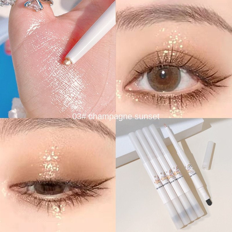 Kakashow Double Head Lying Silkworm Pen Eyeliner Highlight Brighten Pearlescent Water Proof Lasting No Smudge Eye Shadow with Brush Head