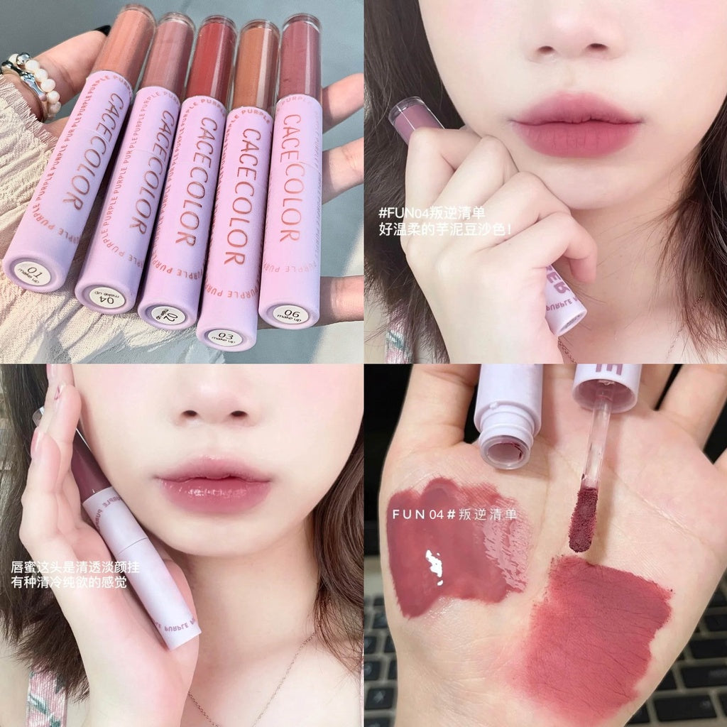 CACE New Arrivals Double Head Lip Glaze Autumn and Winter Color System Taro Purple Matte Lip Gloss Waterproof Lipstick