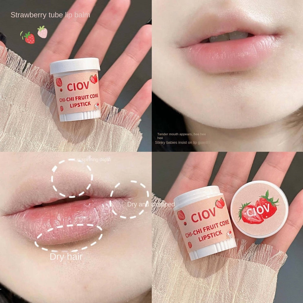 CIOV Strawberry Cone Lip Balm Ice Cream Cones Lip Mask Fruity Colorless Lipstick Moisturize Hydrating Lip Repair