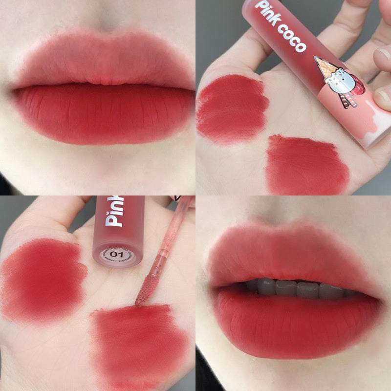 Pink Coco Ice Cream Velor Matte Lip Glaze Does Not Fade Non Stick Cup Lip Gloss Waterproof Lipstick