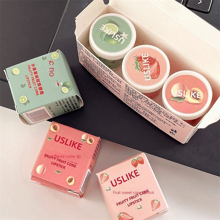 USLIKE Strawberry Ice Cream Cones Lip Balm Vaseline Peach Moisturize Hydrating