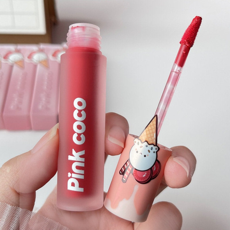 Pink Coco Ice Cream Velor Matte Lip Glaze Does Not Fade Non Stick Cup Lip Gloss Waterproof Lipstick