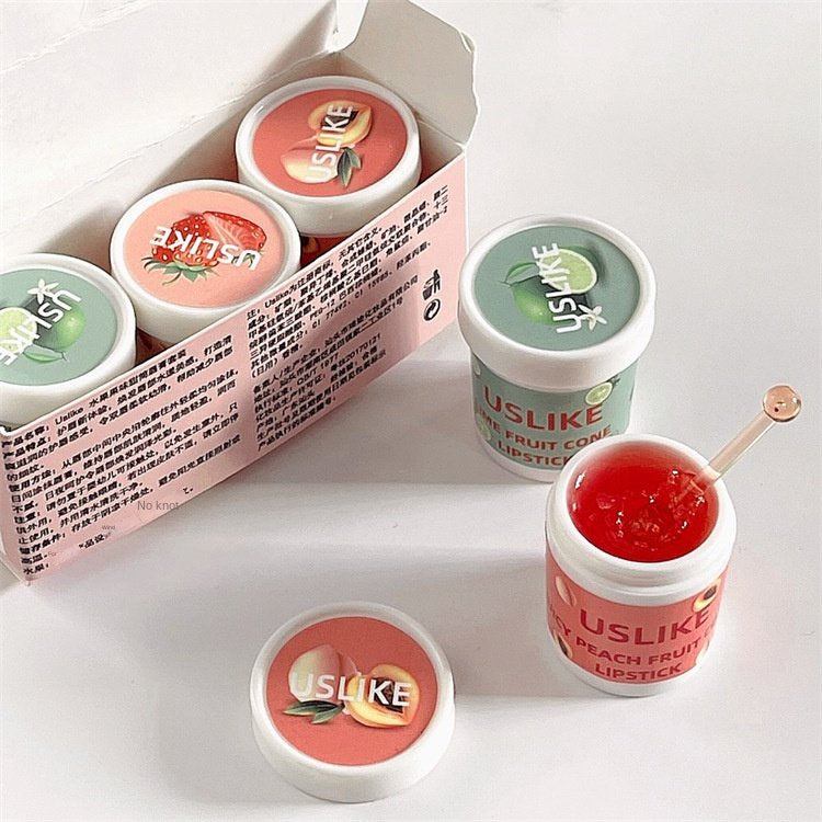 USLIKE Strawberry Ice Cream Cones Lip Balm Vaseline Peach Moisturize Hydrating