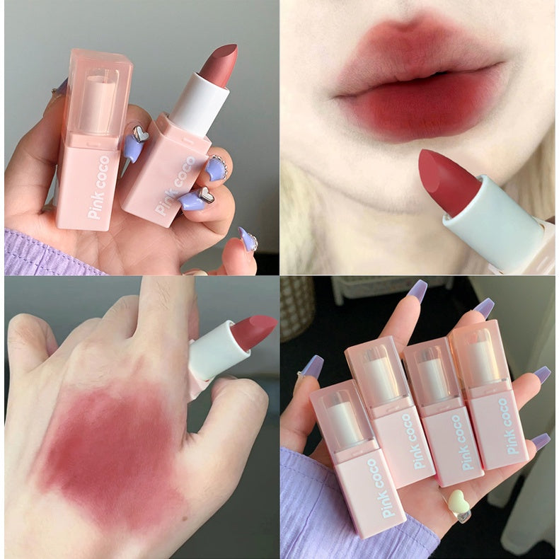 Pink Coco Pink Square Tube Lipstick Cute Matte Lip Glaze Does Not Fade Lip Gloss