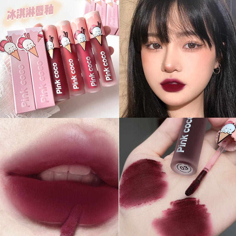 Pink Coco Ice Cream Velor Matte Lip Glaze Does Not Fade Non Stick Cup Lip Gloss Waterproof Lipstick