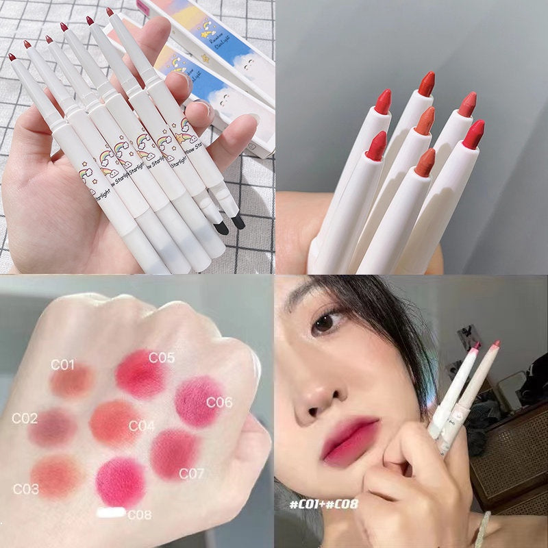 Kakashow Rainbow Starlight Lip Liner Water Proof Lasting Lipstick Double Head Does Not Fade Lip Gloss