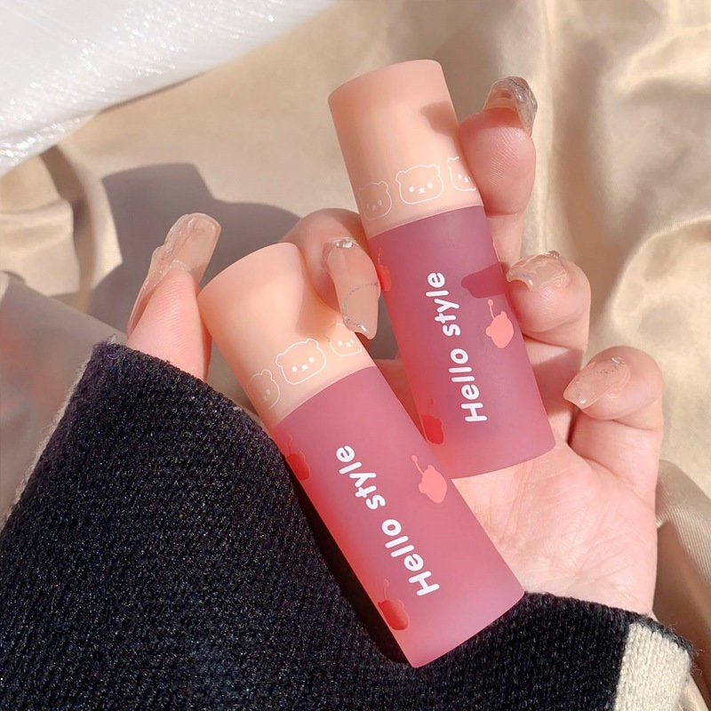 HELLOSTYLE Powder Mist Little Bear Velvet Lip Glaze Matte Lipstick Waterproof Lip Gloss