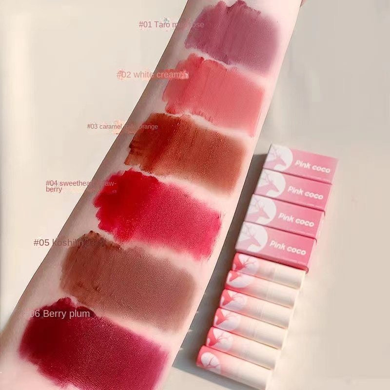 Pink Coco Peach Heart Little Deer Lip Glaze Matte Does Not Fade Lipstick Waterproof Lip Gloss