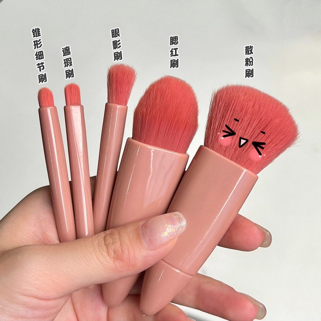 Makeup Brush Portable Foundation Brush Eye Shadow Brush Boxed with Small Mirror 5 Pcs