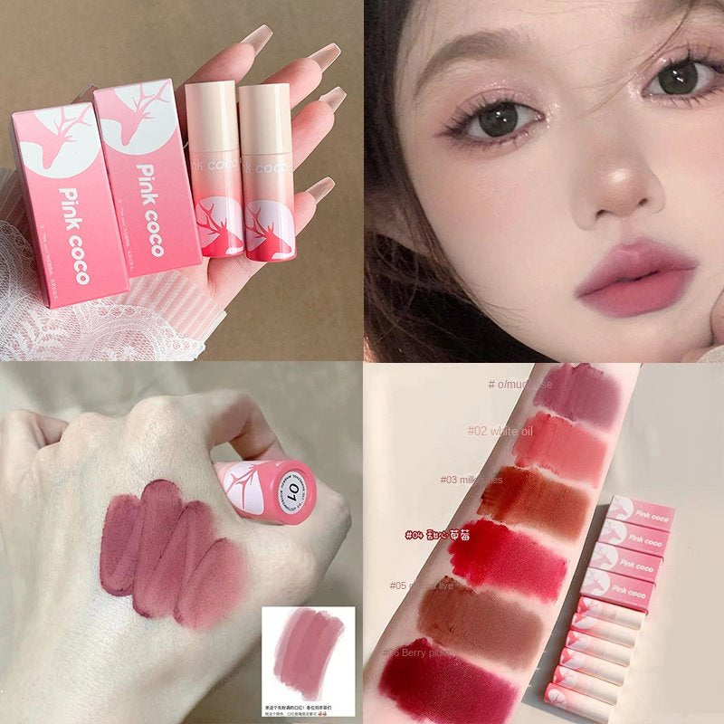 Pink Coco Peach Heart Little Deer Lip Glaze Matte Does Not Fade Lipstick Waterproof Lip Gloss