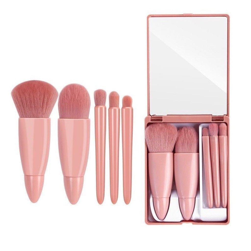 Makeup Brush Portable Foundation Brush Eye Shadow Brush Boxed with Small Mirror 5 Pcs