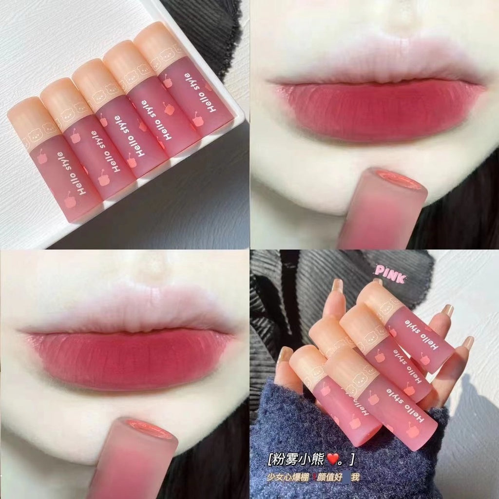 HELLOSTYLE Powder Mist Little Bear Velvet Lip Glaze Matte Lipstick Waterproof Lip Gloss