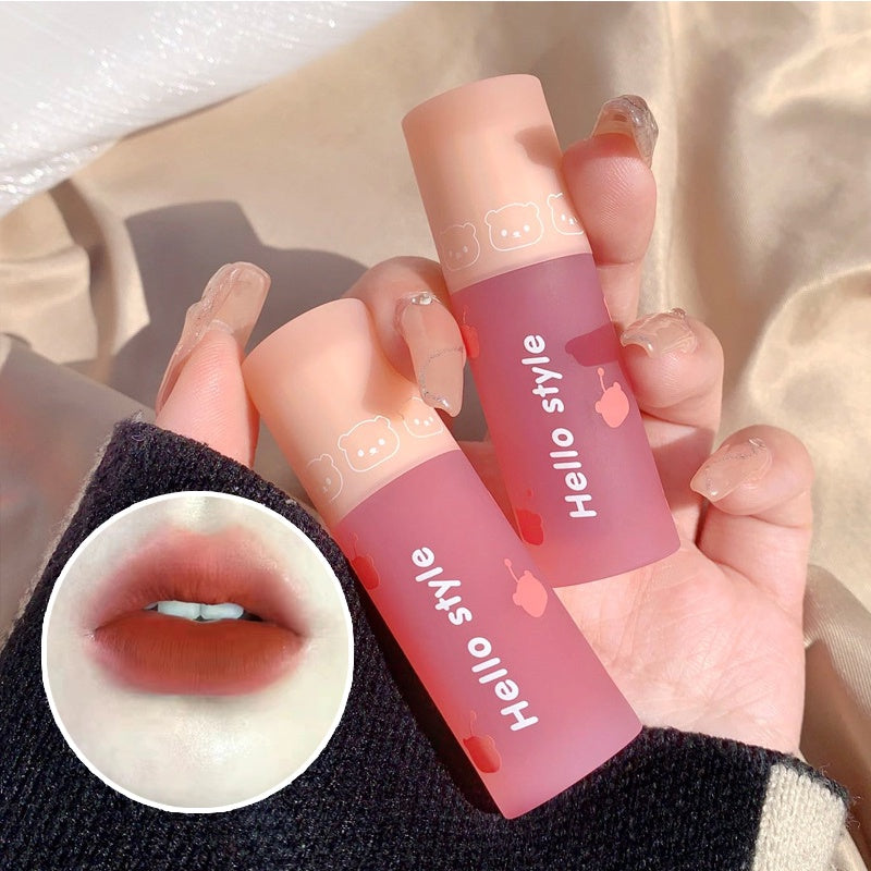 HELLOSTYLE Powder Mist Little Bear Velvet Lip Glaze Matte Lipstick Waterproof Lip Gloss