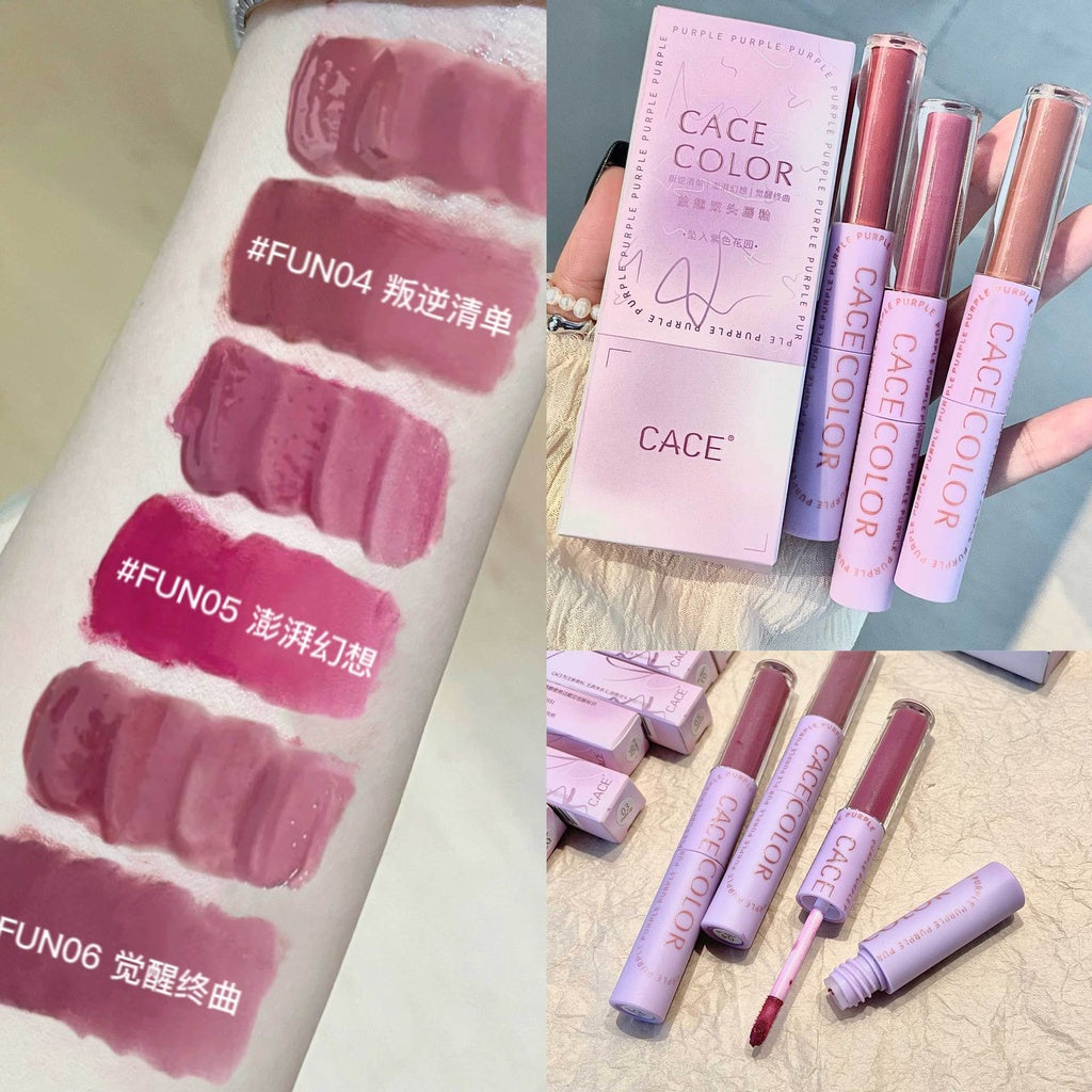 CACE New Arrivals Double Head Lip Glaze Autumn and Winter Color System Taro Purple Matte Lip Gloss Waterproof Lipstick