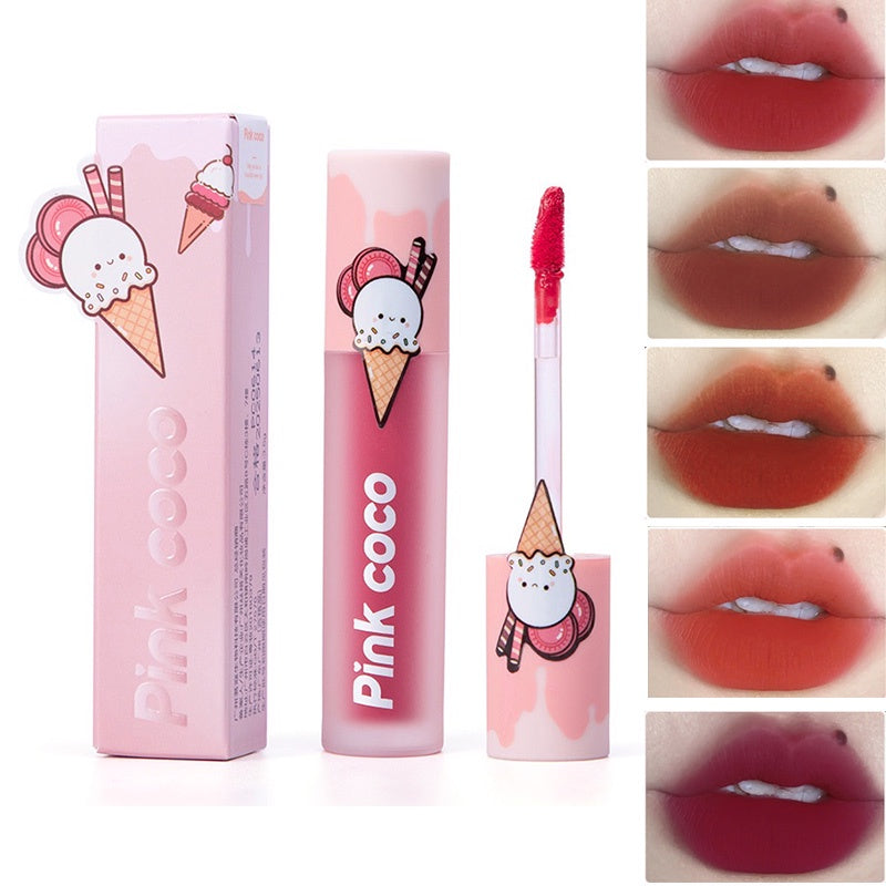 Pink Coco Ice Cream Velor Matte Lip Glaze Does Not Fade Non Stick Cup Lip Gloss Waterproof Lipstick