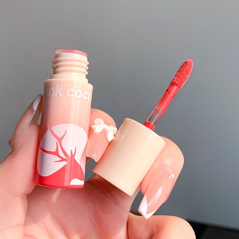 Pink Coco Peach Heart Little Deer Lip Glaze Matte Does Not Fade Lipstick Waterproof Lip Gloss