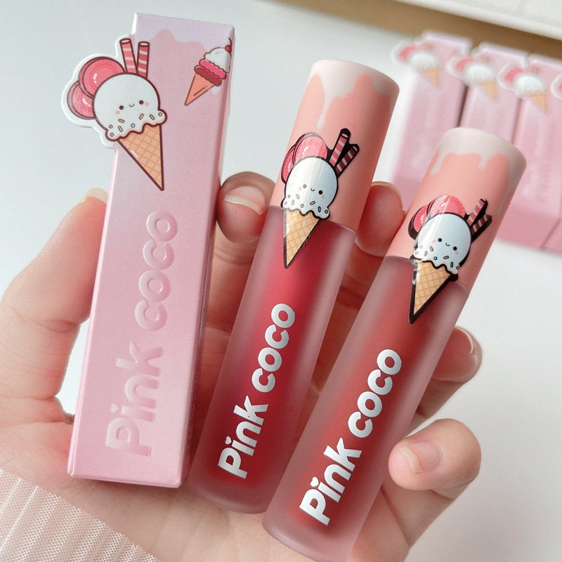 Pink Coco Ice Cream Velor Matte Lip Glaze Does Not Fade Non Stick Cup Lip Gloss Waterproof Lipstick