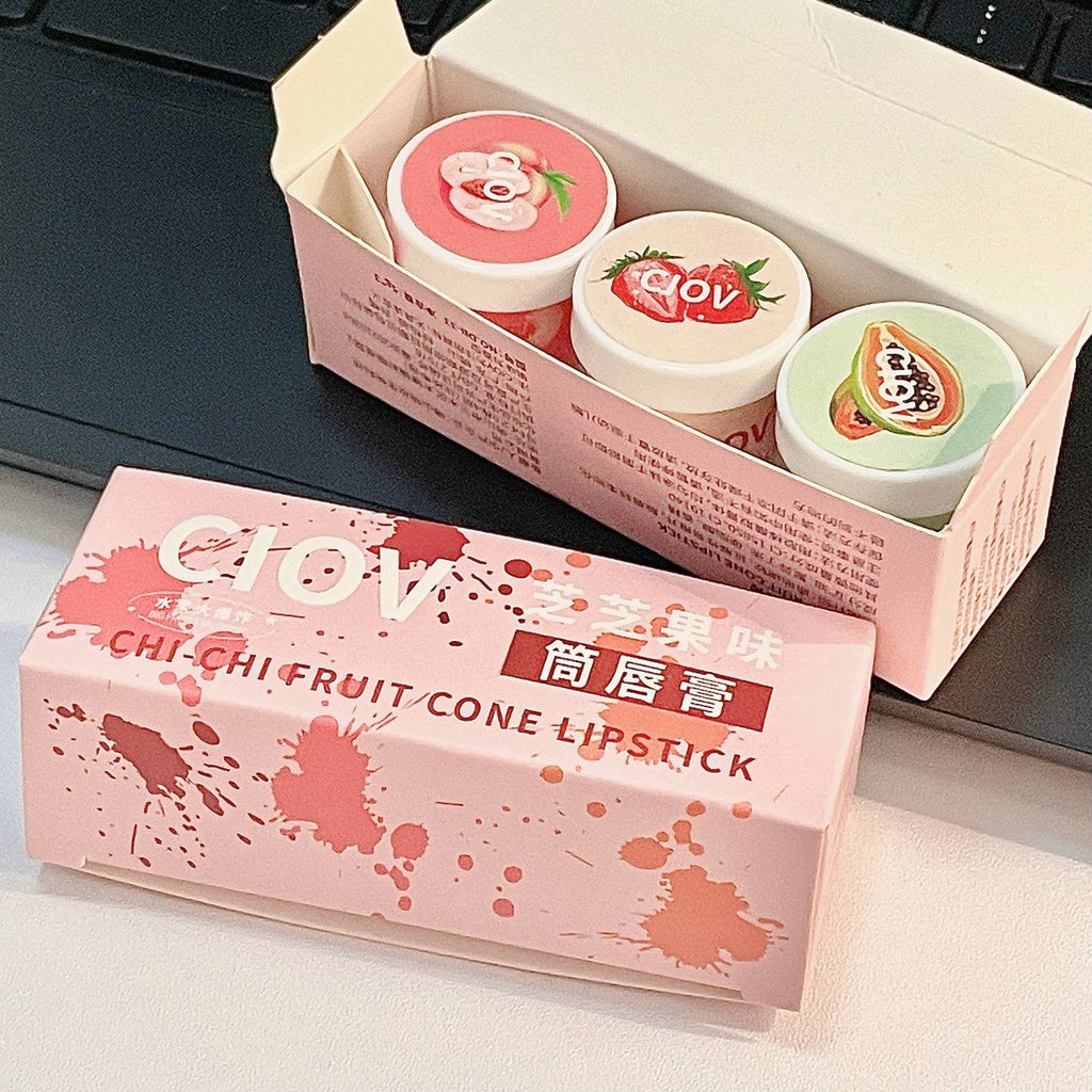 CIOV Strawberry Cone Lip Balm Ice Cream Cones Lip Mask Fruity Colorless Lipstick Moisturize Hydrating Lip Repair