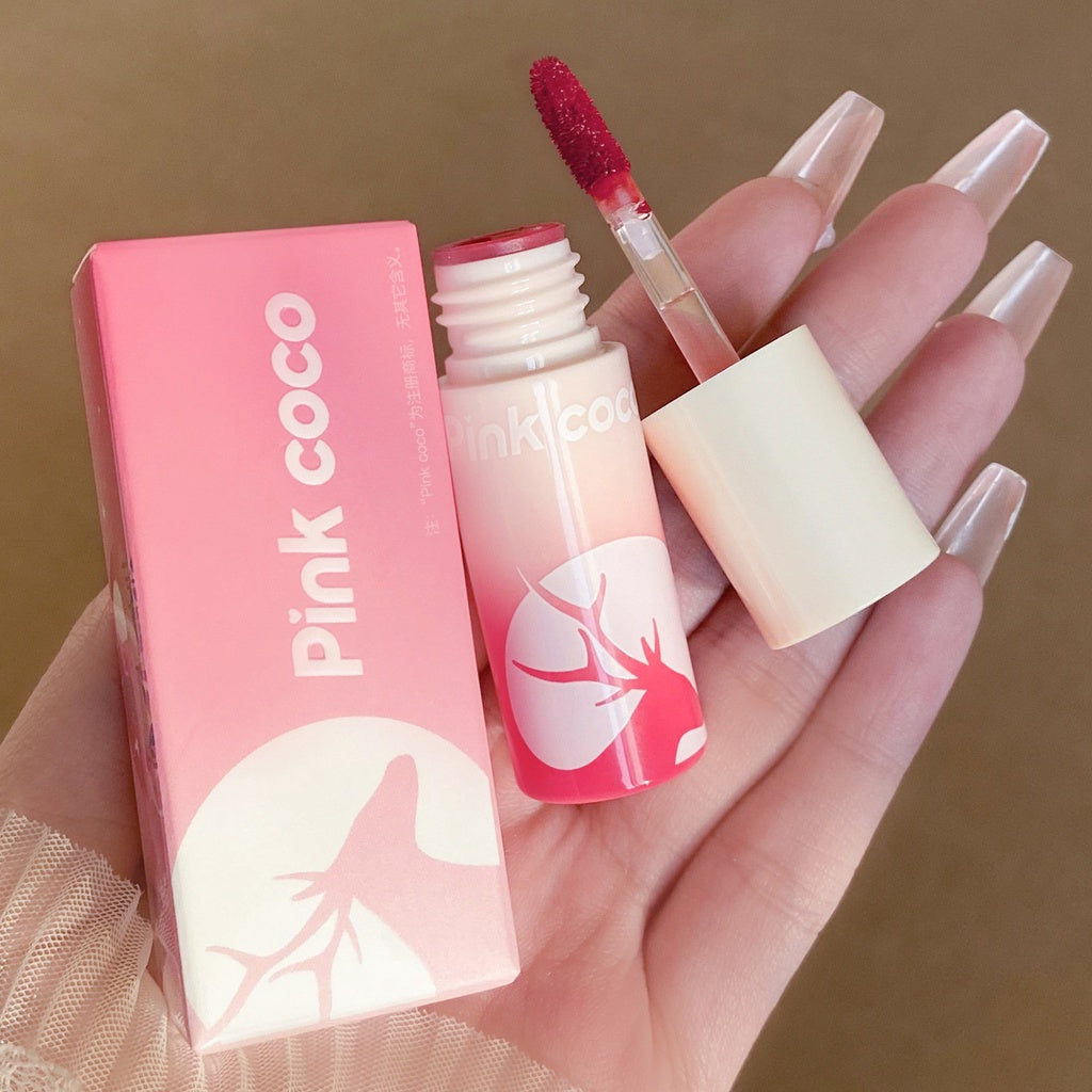 Pink Coco Peach Heart Little Deer Lip Glaze Matte Does Not Fade Lipstick Waterproof Lip Gloss