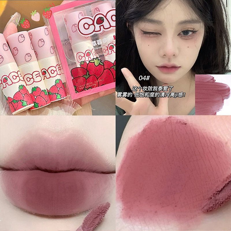 Strawberry Lipstick Lip Glaze Easy To Color Waterproof Lip Gloss