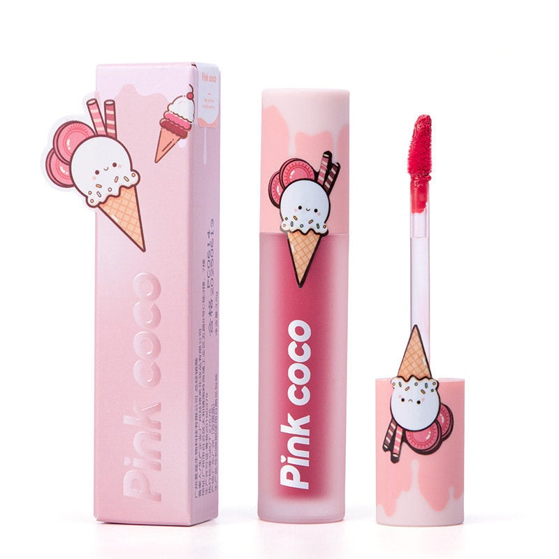 Pink Coco Ice Cream Velor Matte Lip Glaze Does Not Fade Non Stick Cup Lip Gloss Waterproof Lipstick