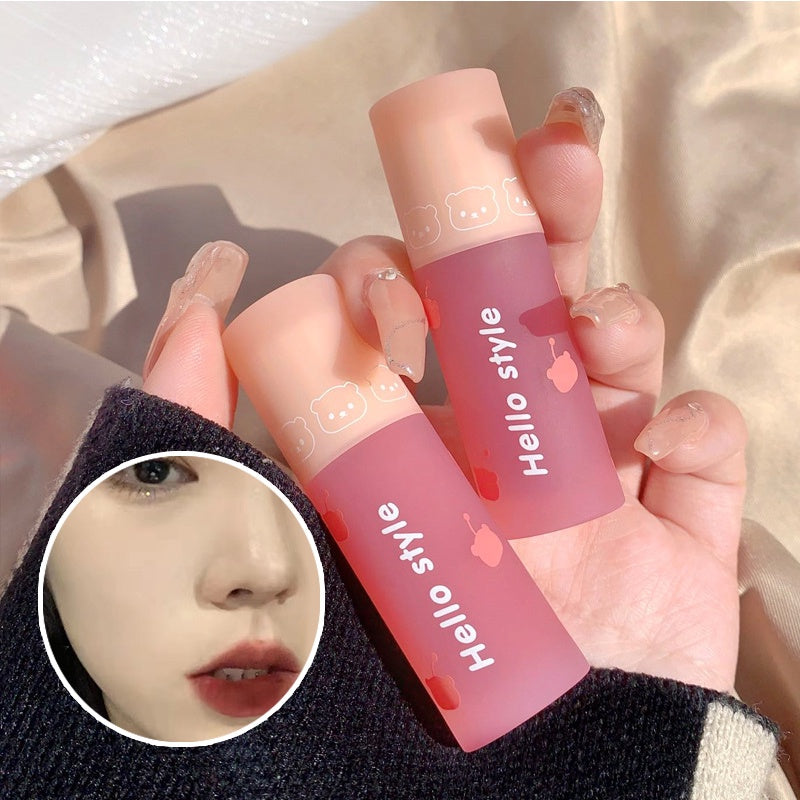 HELLOSTYLE Powder Mist Little Bear Velvet Lip Glaze Matte Lipstick Waterproof Lip Gloss