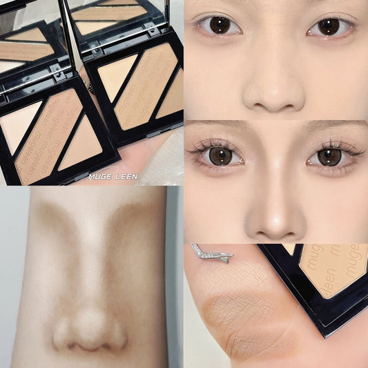 MUGE LEEN Tricolor Highlight Contouring Nose Shadow Matte Contouring Powder Comprehensive Disk Lasting