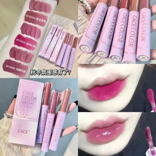 CACE New Arrivals Double Head Lip Glaze Autumn and Winter Color System Taro Purple Matte Lip Gloss Waterproof Lipstick