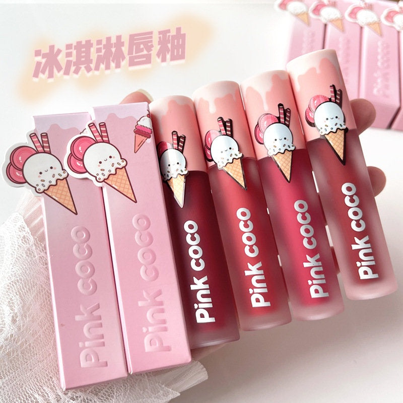 Pink Coco Ice Cream Velor Matte Lip Glaze Does Not Fade Non Stick Cup Lip Gloss Waterproof Lipstick