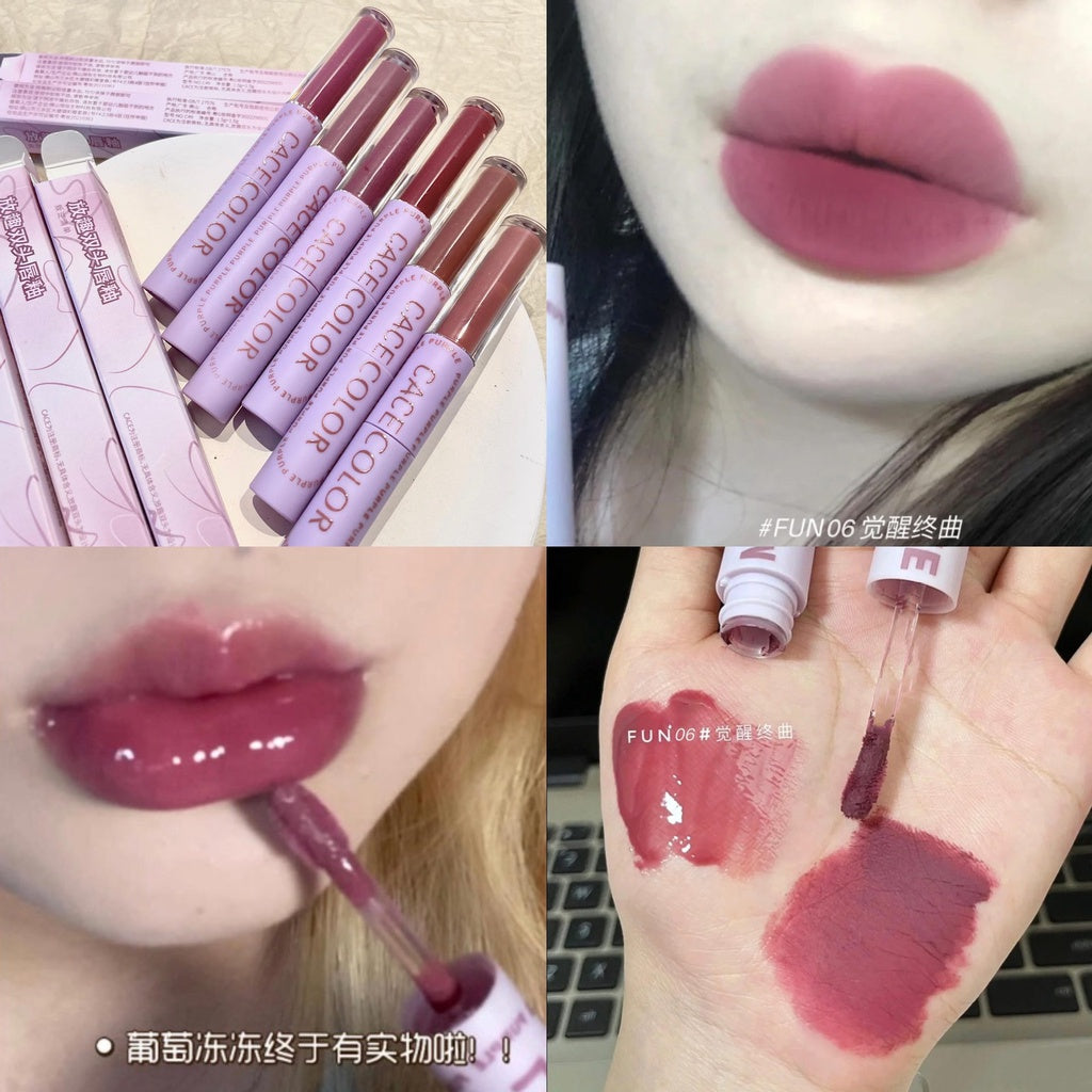 CACE New Arrivals Double Head Lip Glaze Autumn and Winter Color System Taro Purple Matte Lip Gloss Waterproof Lipstick