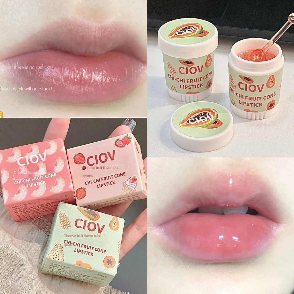 CIOV Strawberry Cone Lip Balm Ice Cream Cones Lip Mask Fruity Colorless Lipstick Moisturize Hydrating Lip Repair