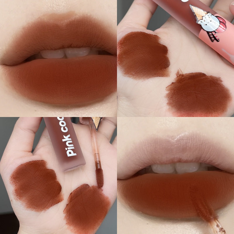 Pink Coco Ice Cream Velor Matte Lip Glaze Does Not Fade Non Stick Cup Lip Gloss Waterproof Lipstick