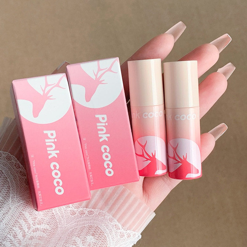 Pink Coco Peach Heart Little Deer Lip Glaze Matte Does Not Fade Lipstick Waterproof Lip Gloss