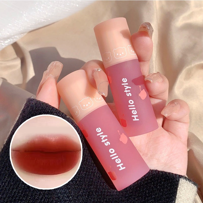 HELLOSTYLE Powder Mist Little Bear Velvet Lip Glaze Matte Lipstick Waterproof Lip Gloss