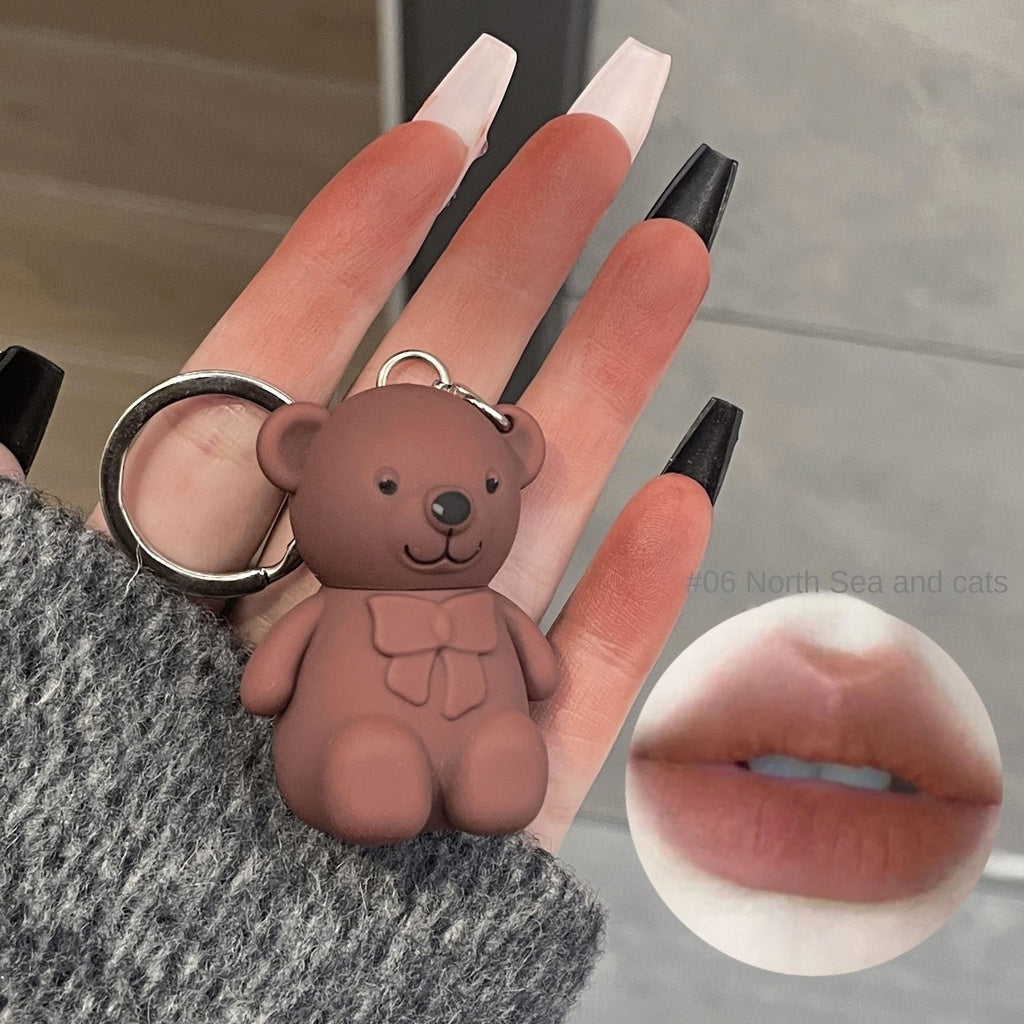 Cute Little Bear Lip Gloss Matte Lip Glaze Lipstick Key Chain Pendant