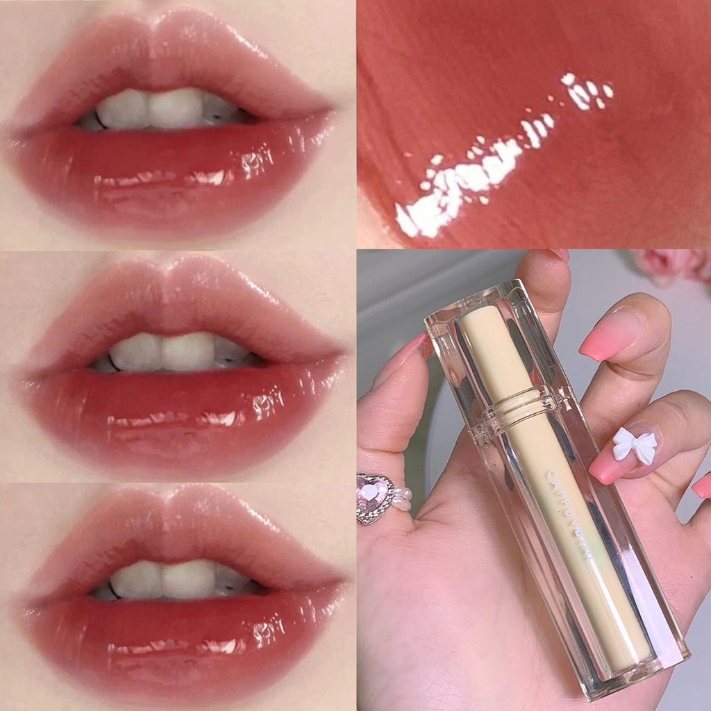 Cappuvini Mirror Surface Lip Gloss Jelly Lips Triangular Transparent Tube Moisturize Moisturizing Water Proof Not Easy To Fade Lipstick