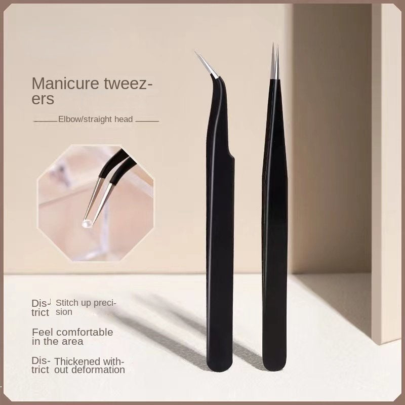 Stainless Steel Black Anti-static Elbow Tweezers Eyelash Curler Tool Manicure Tools