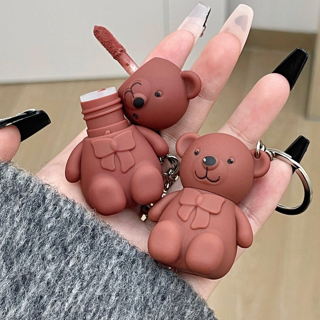 Cute Little Bear Lip Gloss Matte Lip Glaze Lipstick Key Chain Pendant